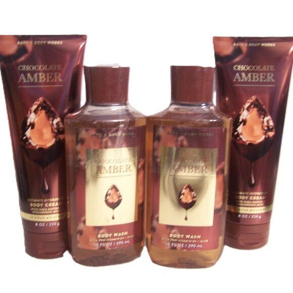 Bath & Body Works Chocolate Amber Body Cream & Body Wash 4 Piece Set - Picture 1 of 2